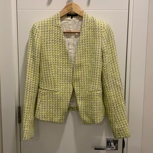 Theory white and chartreuse tweed jacket